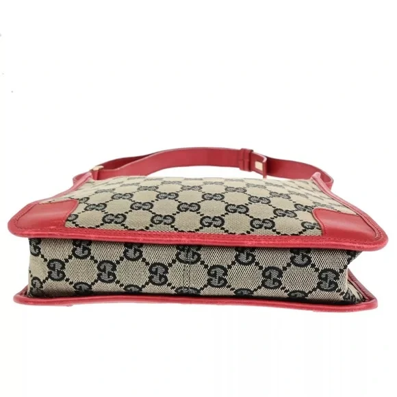 GUCCI Logo GG Pattern Shoulder Bag Canvas Leather Red Black Gold Italy 68HB984 - Picture 6 of 16